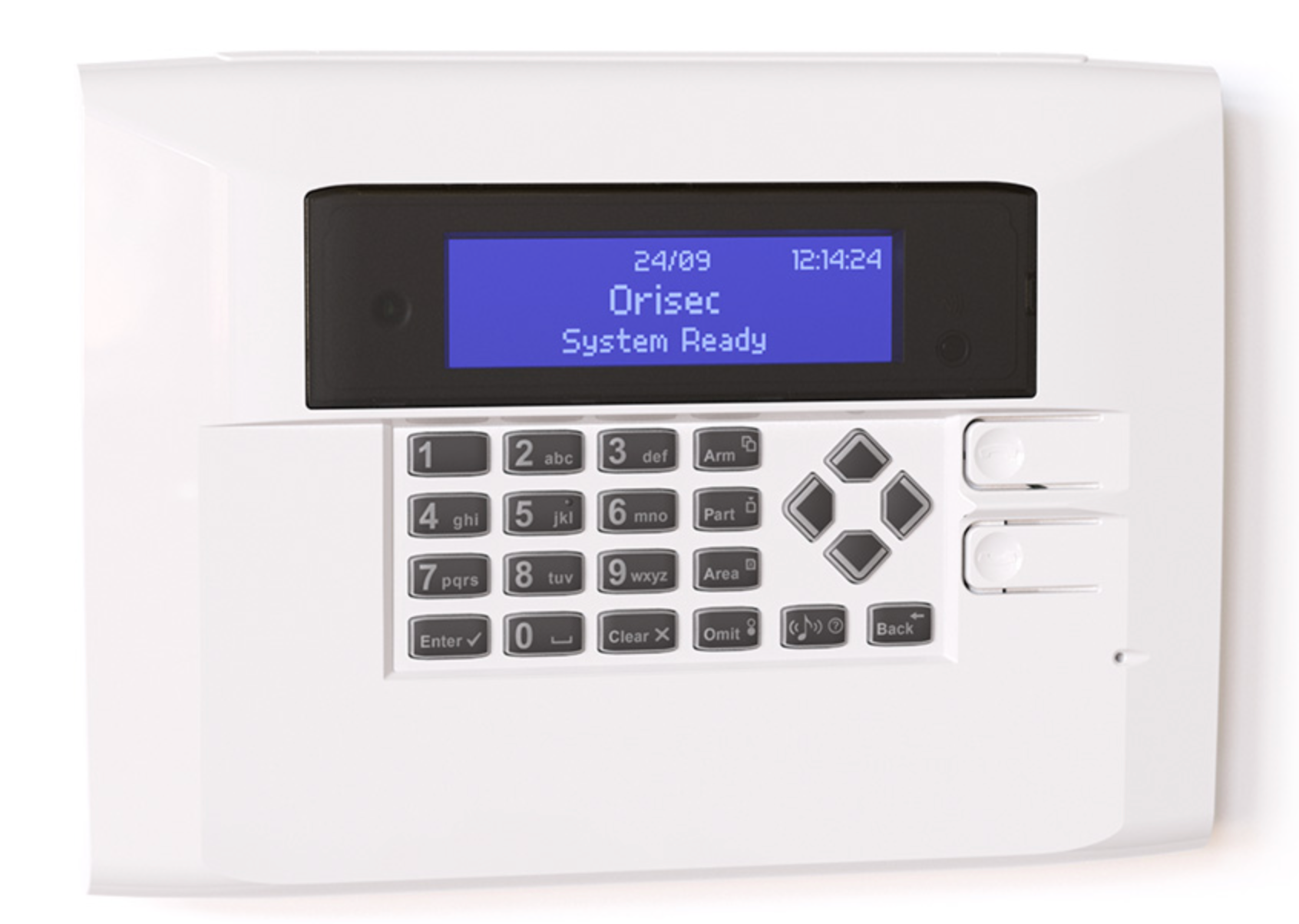 White Orisec alarm control panel with integrated keypad